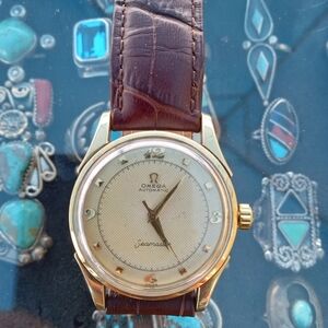 Vintage Omega seamaster automatic bumbar 14k gold and stainless steel mens watch